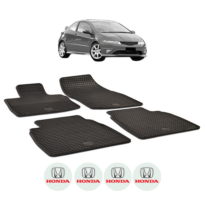 Set covorase presuri HONDA CIVIC din 2012-2016, auto, CRI-FLO, din cauciuc thermoplastic, 4 Stickere auto cu HONDA
