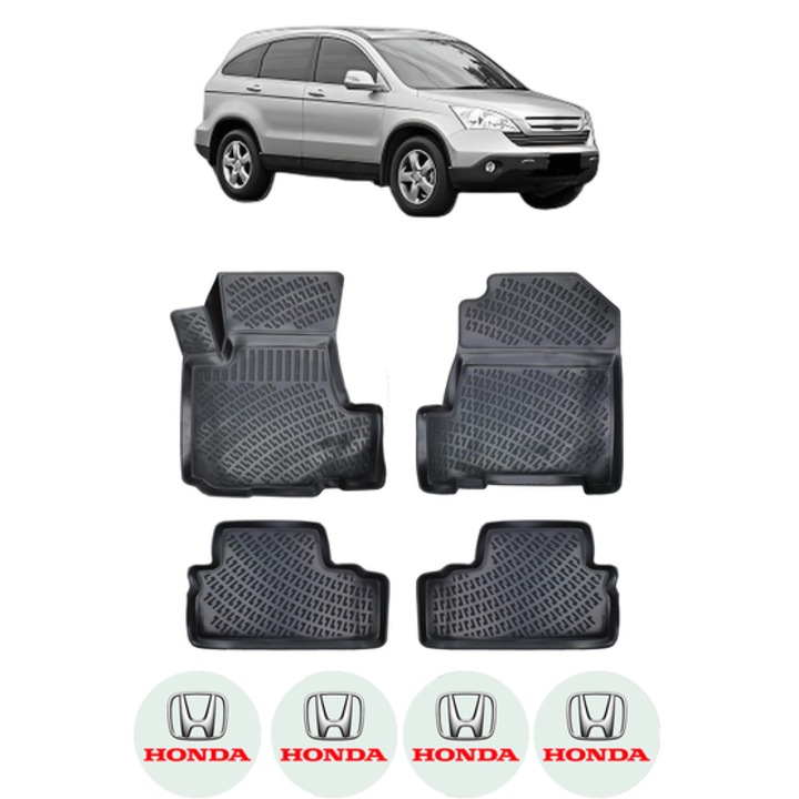 Set covorase presuri HONDA CR-V III din 2006-2011, auto, CRI-FLO, din cauciuc thermoplastic, 4 Stickere auto cu HONDA
