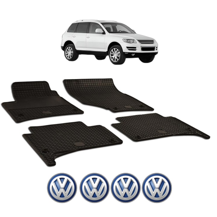 Set covorase presuri Volkswagen TOUAREG din 2003-2009, auto, CRI-FLO, din cauciuc thermoplastic, 4 Stickere auto cu Volkswagen