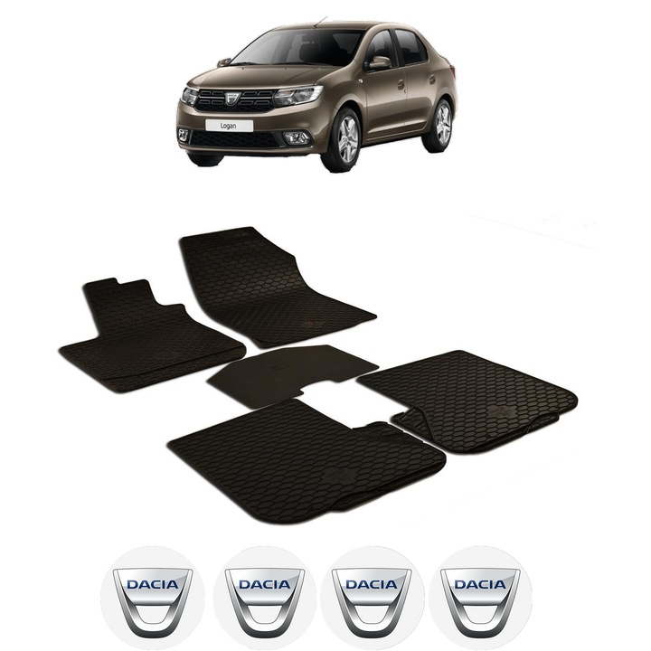 Set covorase presuri DACIA LOGAN din 2012-2020, auto, CRI-FLO, din cauciuc thermoplastic, 4 Stickere auto cu DACIA