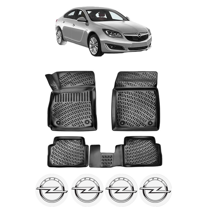 Set covorase presuri OPEL INSIGNIA A G09 din 2008-2017, auto, CRI-FLO, din cauciuc thermoplastic, 4 Stickere auto cu OPEL