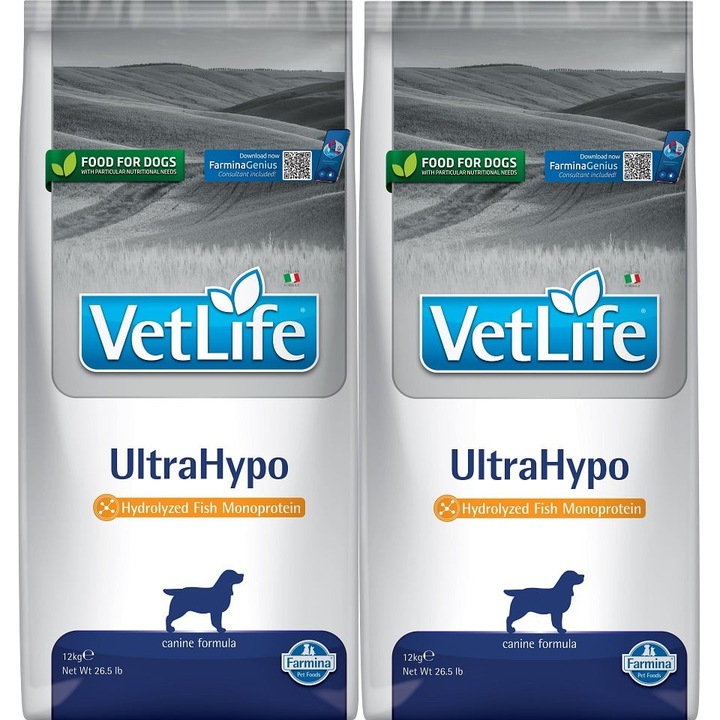 Hrana pentru câini, Farmina Vet Life, Ultrahypo, 12 kg x 2, proteine de pește hidrolizate, mare, adult