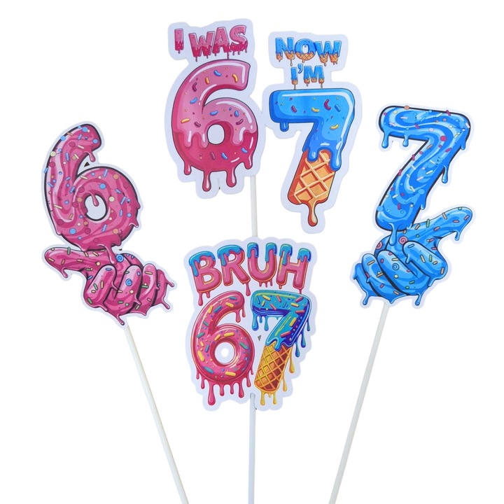 Torta dekoráció topper karton, 6-7 mém témájú szett, születésnap - 4 darab