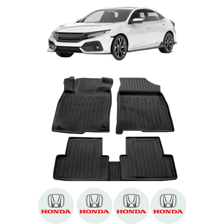 Set covorase presuri HONDA CIVIC SEDAN din 2017, auto, CRI-FLO, din cauciuc thermoplastic, 4 Stickere auto cu HONDA