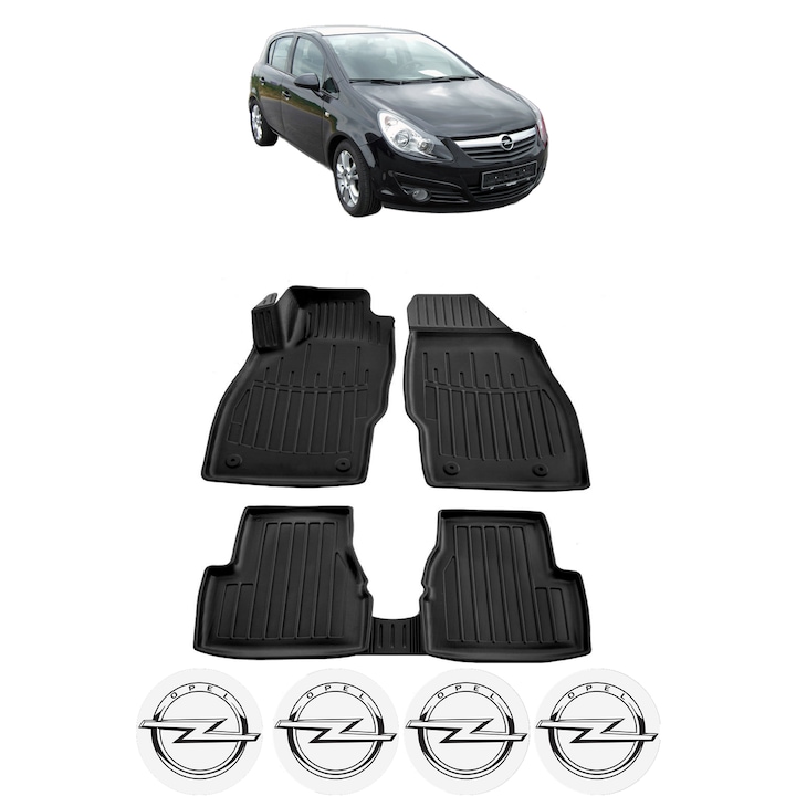 Set covorase presuri OPEL CORSA D din 2006-2014, auto, CRI-FLO, din cauciuc thermoplastic, 4 Stickere auto cu OPEL