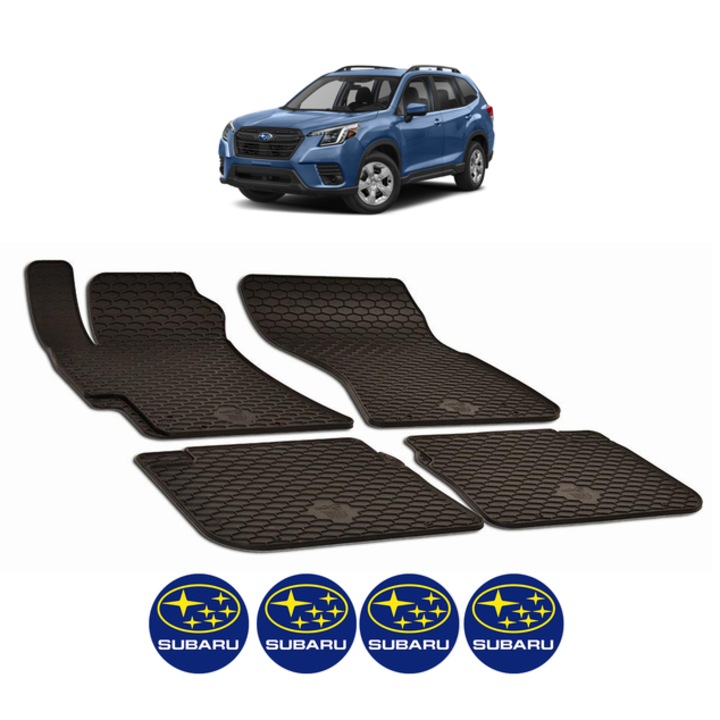 Set covorase presuri SUBARU FORESTER V din 2008-2024, auto, CRI-FLO, din cauciuc thermoplastic, 4 Stickere auto cu SUBARU