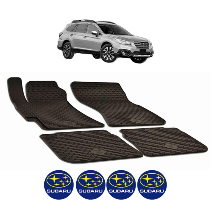 Set covorase presuri SUBARU OUTBACK V din 2005-2019, auto, CRI-FLO, din cauciuc thermoplastic, 4 Stickere auto cu SUBARU