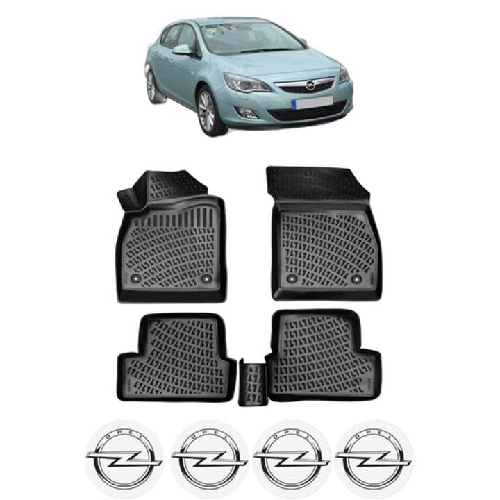 Set covorase presuri OPEL ASTRA J din 2009-2015, auto, CRI-FLO, din cauciuc thermoplastic, 4 Stickere auto cu OPEL