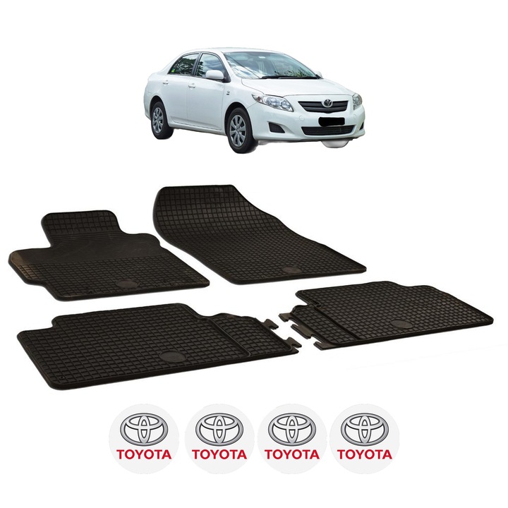 Set covorase presuri TOYOTA COROLLA din 2007-2013, auto, CRI-FLO, din cauciuc thermoplastic, 4 Stickere auto cu TOYOTA