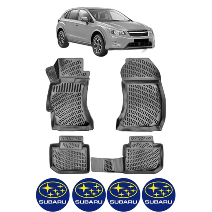 Set covorase presuri SUBARU XV din 2012-2018, auto, CRI-FLO, din cauciuc thermoplastic, 4 Stickere auto cu SUBARU