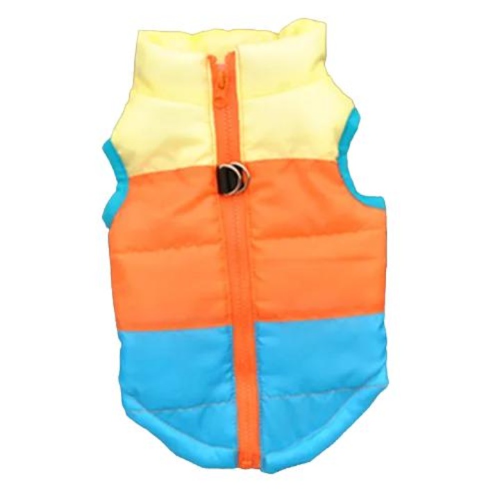 Téli kutyamellény, többszínű patchwork minta, kék, M méret