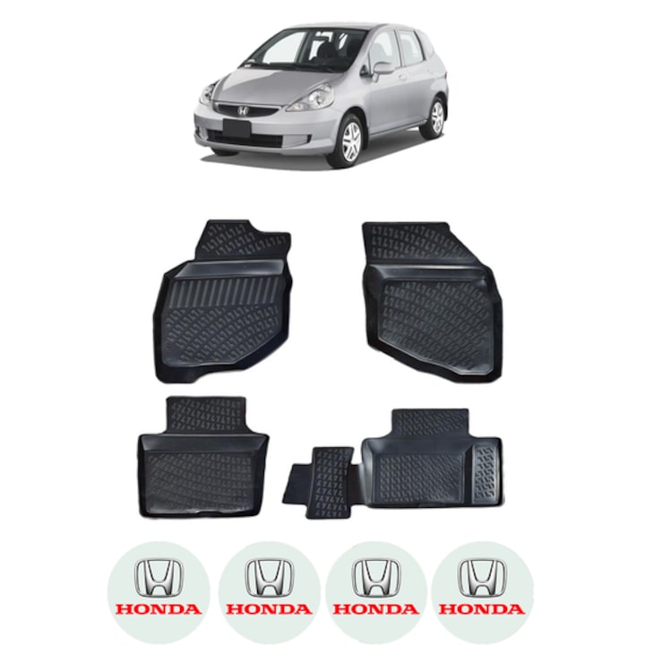 Set covorase presuri HONDA FIT I din 2001-2008, auto, CRI-FLO, din cauciuc thermoplastic, 4 Stickere auto cu HONDA