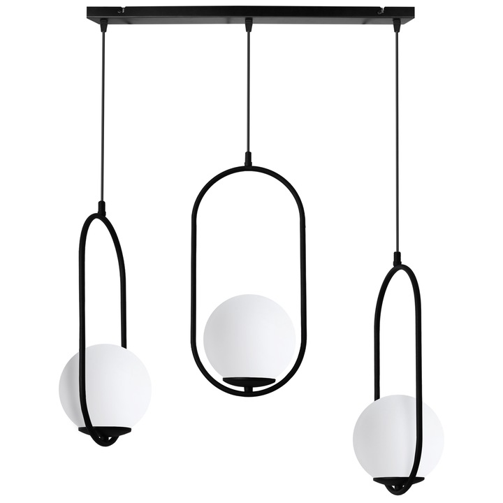 Lustra suspendată Light Home LUNA, 3 becuri E14, metal, negru, abajur alb