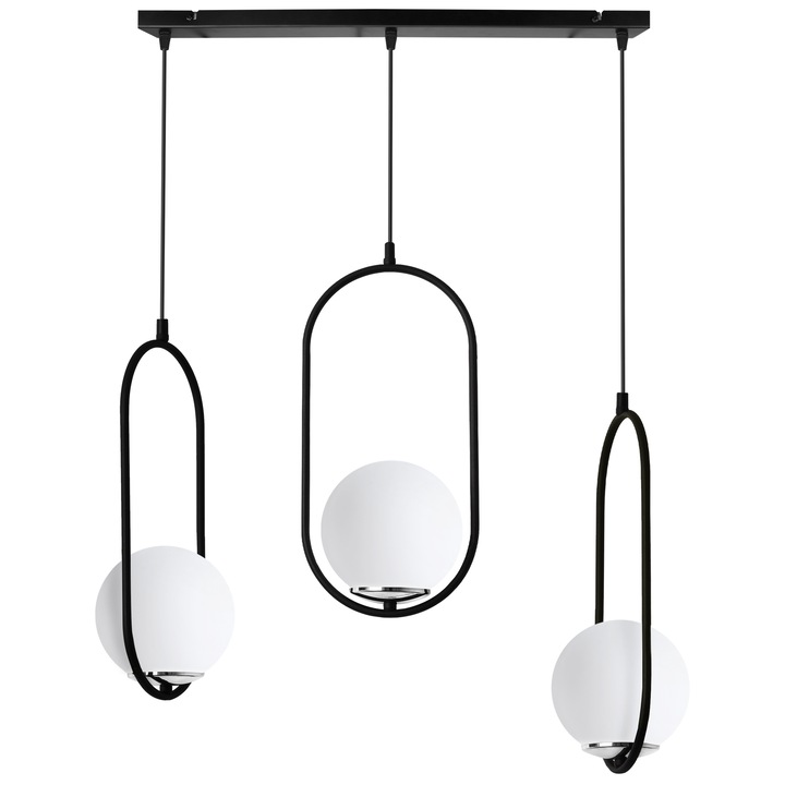 Lustra suspendată Light Home LUNA, 3 becuri E14, abajur alb, negru crom, diametru 15cm