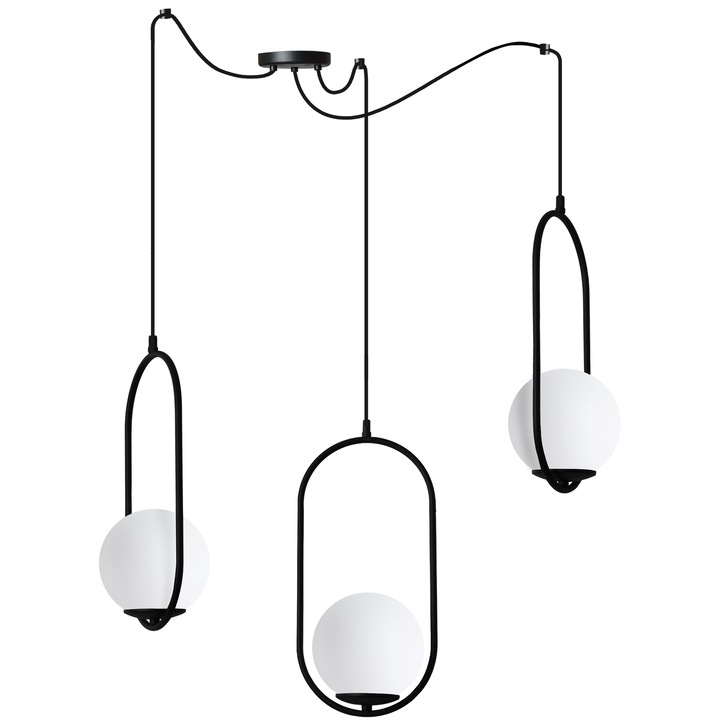 Lustra suspendată Light Home Luna, 3 becuri E14, abajur alb, negru, crom