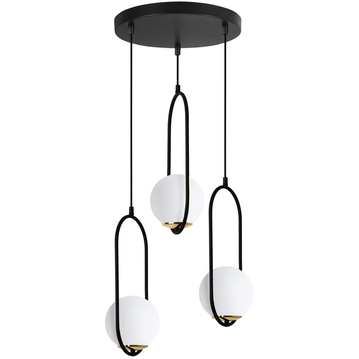 Lustra suspendata Luna negru auriu 3 becuri abajur alb E14 corp iluminat modern