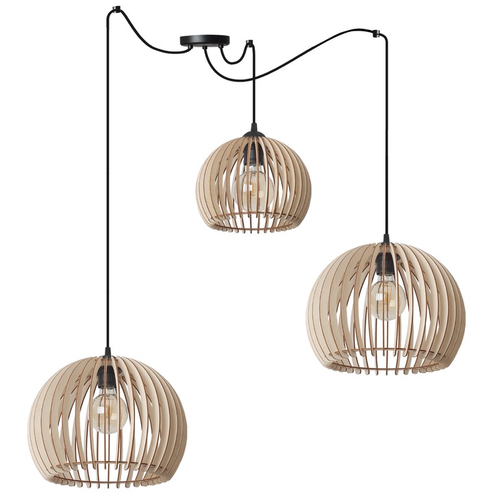 Lustra suspendata paianjen Timber negru 3 becuri abajururi mix E27 corp iluminat modern