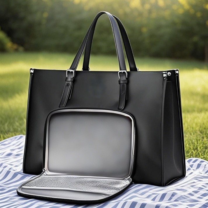 Geanta laptop cu cutie de pranz izolata, 15.6 inch, neagra