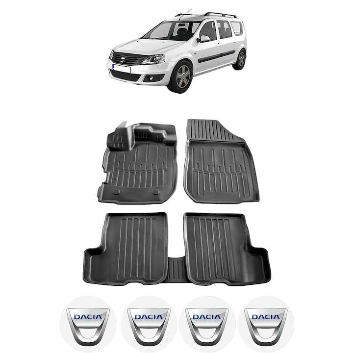 Set covorase presuri DACIA LOGAN II MCV din 2012-2020, auto, CRI-FLO, din cauciuc thermoplastic, 4 Stickere auto cu DACIA