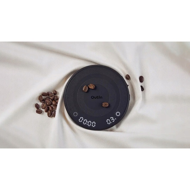 Set Cantar De Cafea Cu Husa De Protectie Si Suport, Outin, Ot-Scl-01, 111x20 mm, Design Ultracompact Si Usor, Precizie Inalta A Masurarii Pana La 0.1 g, Interval De Masurare De La 0.3 G La 2000 g, Incarcare Prin USB-C, Negru