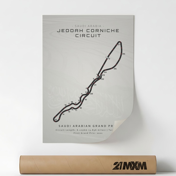 Плакат 'SAUDI ARABIAN GRAND PRIX 2024' върху Матова Канава – Минималистичен Дизайн, 30 x 40 см, Без Рамка
