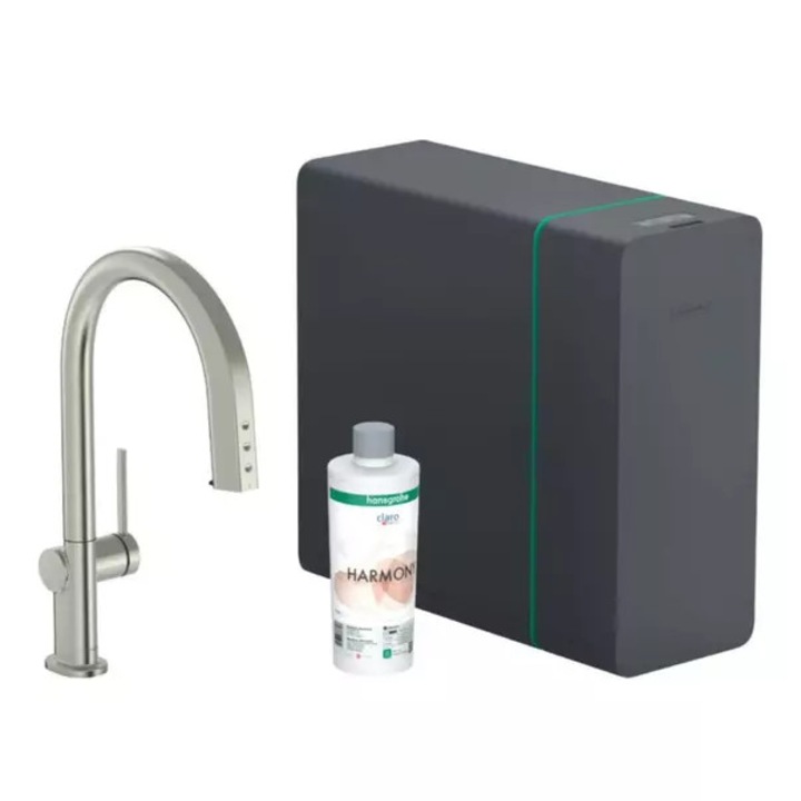 Комплект кухненски смесител Hansgrohe Aquittura M91, хром, система SodaSystem, 1 струя, фиксиран, 210 см