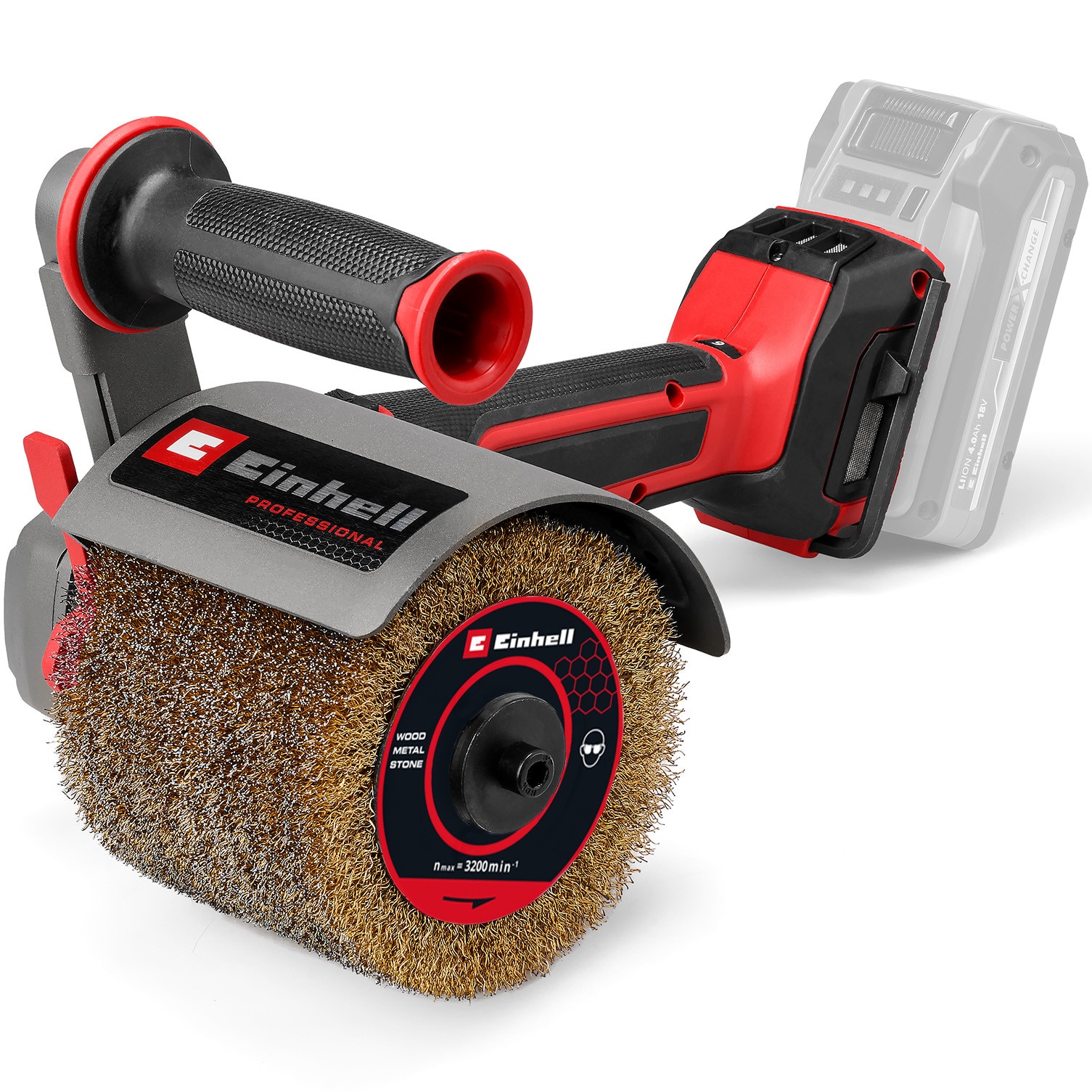 Slefuitor cu perie pe acumulator Einhell Professional TP-BR 18/32 Li BL-Solo Power X-Change, 18 V, motor fara perii, max. 3200 rpm, perii Ø 120 mm, include perie din sarma de alama