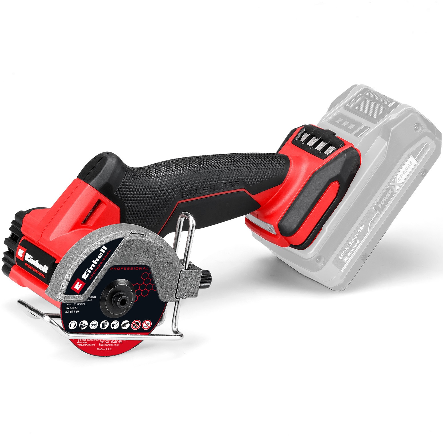 Mini polizor pe acumulator Einhell Professional TP-CO 18/76-C Li BL-Solo, 18 V, motor brushless, disc 76 mm, adancime taiere 16 mm, reglarea adancimii de taiere, incl. 4 discuri, f