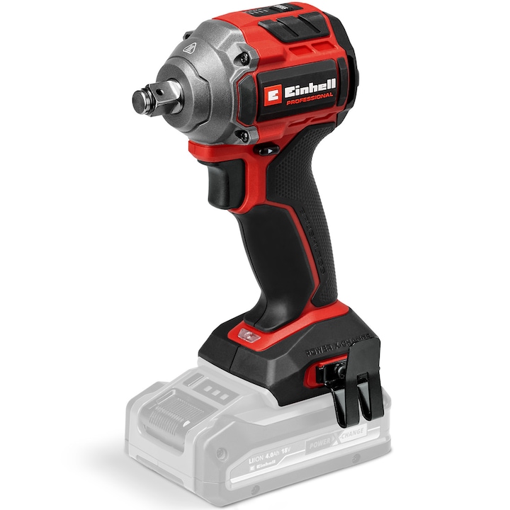 Cheie de impact pe acumulator Einhell Professional TP-CW 18/260-C Li BL-Solo Power X-Change, 18 V, cuplu 260 Nm, cuplu de slabire 500 Nm, motor fara perii, suport patrat extern, fara incarcator si acumulator in setul de livrare