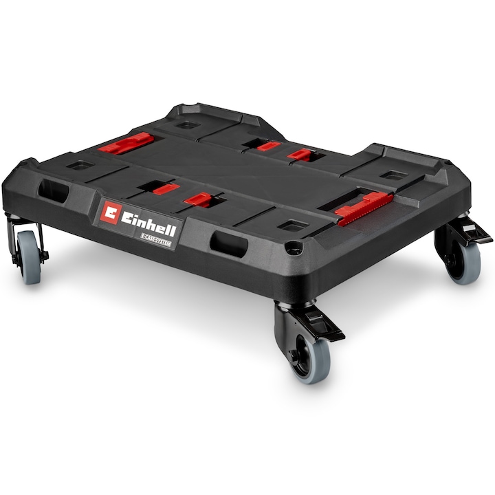 Platforma cu roti Einhell E-Case, max. 120 kg, roți pivotante blocabile, combinabilă cu sistemul Einhell E-Case, pentru transportul cutiilor si lazilor, cu puncte de fixare pentru chingi de ancorare