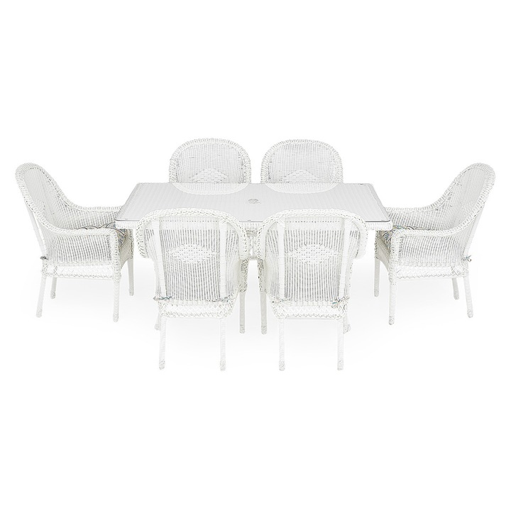 Set mobilier gradina Maison Mex SUSAN, 6 scaune, masa dreptunghiulara, alb, 162x98x74cm, 55x58x96cm