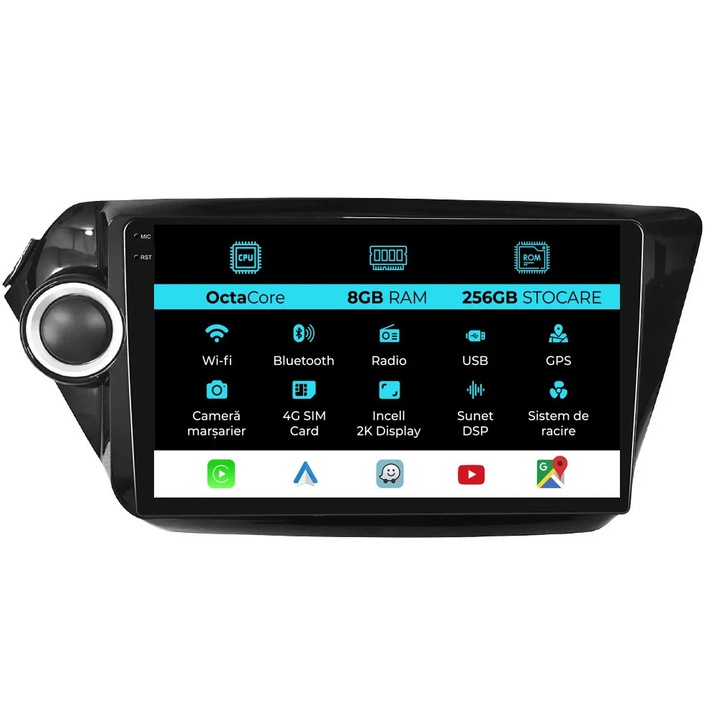 Navigatie Dedicata Kia Rio (2011-2016), 2K, 8Gb Ram, 256Gb Stocare, Carplay