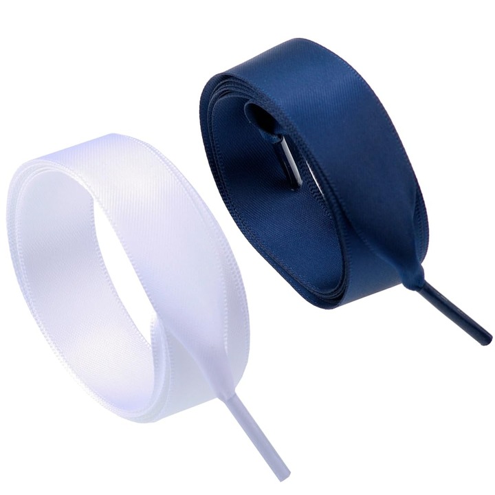 Set Sireturi pantofi Flyingfish, satin, 120cm, potrivite pentru pantofi sport si sneakers, culoare albastru inchis si alb