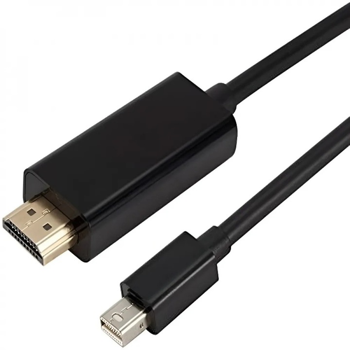 Видео кабел с висока разделителна способност, Mini Displayport мъжки към HDMI A мъжки, 1.8м, позлатен конектор, черен