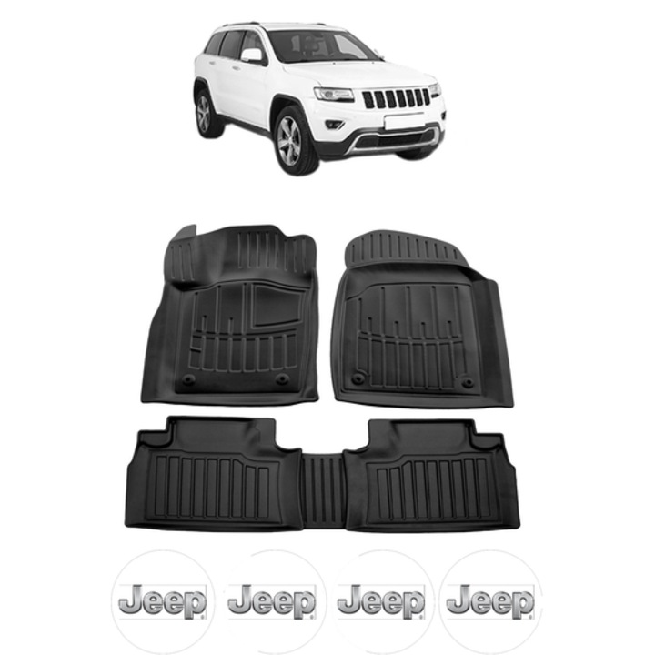 Set covorase presuri JEEP GRAND CHEROKEE WK2 din 2010-2021, auto, CRI-FLO, din cauciuc thermoplastic, 4 Stickere auto cu JEEP
