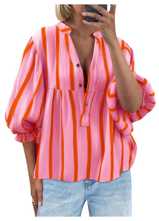 Bluza babydoll, Imily Bela, cu maneca baloana pentru feme（10158）, Roz