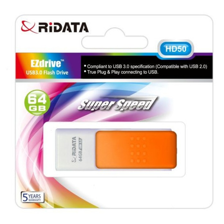Memorie USB Ridata 64GB HD50 Alb/Orange