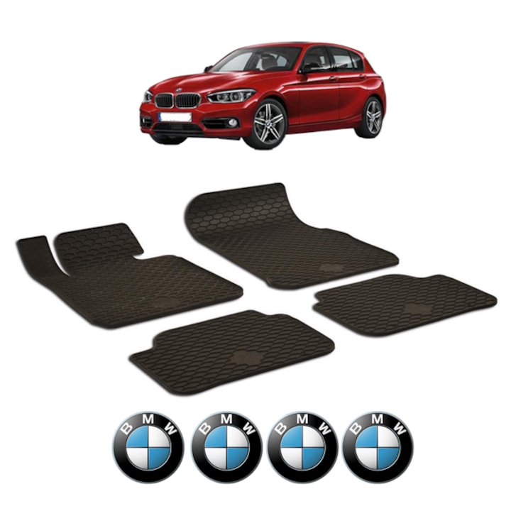 Set covorase presuri BMW Seria 1er F20/F21/F25 din 2011-2019, auto, CRI-FLO, din cauciuc thermoplastic, 4 Stickere auto cu BMW Seria