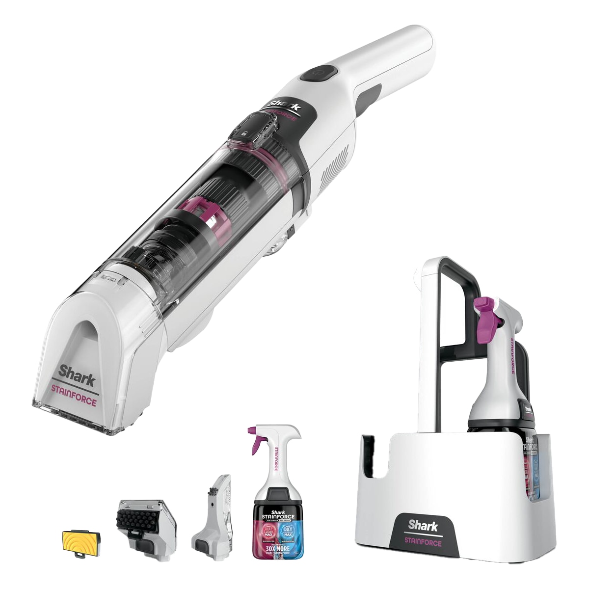 Aparat portabil de curatat pete StainForce Shark HX100EU, pentru covoare, tapițerie, saltele si interior auto, aspirare umeda, sistem spray-extractie pentru pete dificile, rezervor