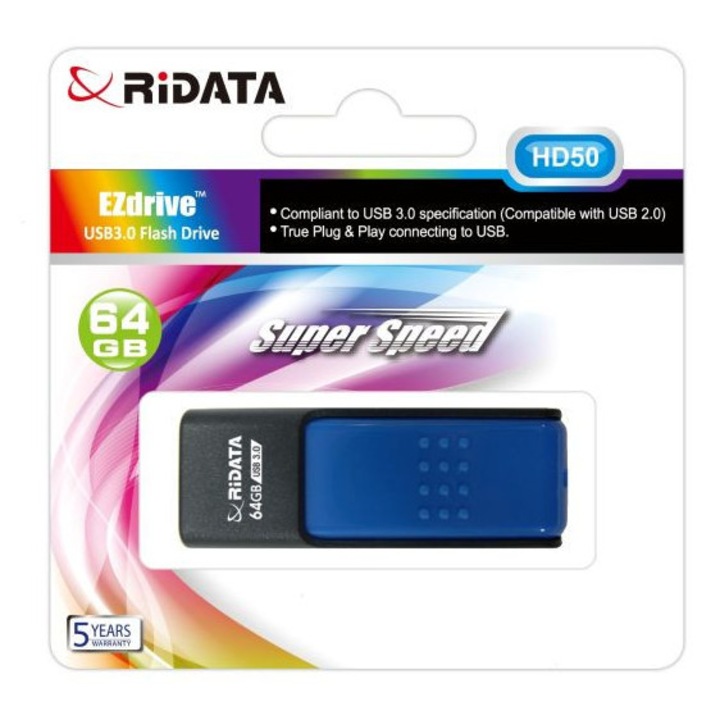 Memorie USB Ridata 64Gb HD50 Negru/Albastru