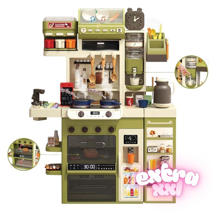 Многофункционална кухня Extra Large за деца KidProtect® Master Chef XXXL с ПАРА, Светлини, Музика и Реалистични Звуци, Мивка с Воден Кръг, Дъска за Писане, Котлон, Фурна и Хладилник, 71 Аксесоара, Без BPA, Симулация на Готвене, 122СМ Височина
