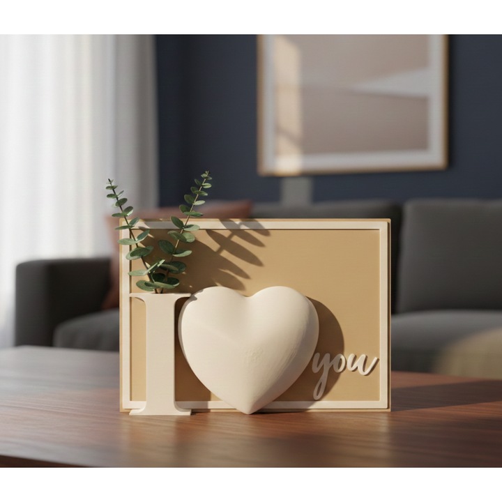 Statuetă decorativă cu vaza minimalista, cadou pentru cupluri, imprimare 3D, caramel și alb, 14x10.6x2.4cm