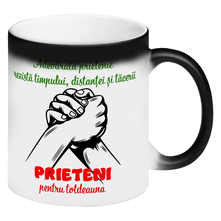 Cana termosensibila neagra personalizata Adevarata prietenie – cadou pentru prieteni, 330 ml, Pop Radu Daniel II