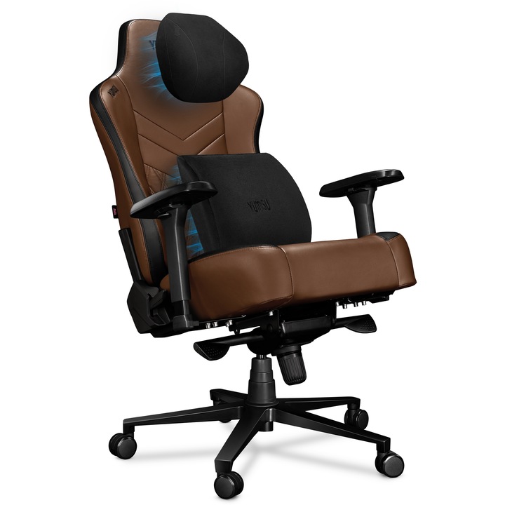 YUMISU 2053 – Scaun de gaming si birou magnetic din piele ecologica, cu perne magnetice, scaun ergonomic pivotant, capacitate de incarcare 150 kg, Maro, clasa premium