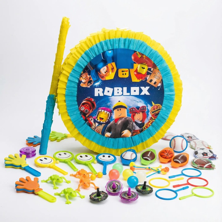 Pinata Roblox cu bat si 50 jucarii Set complet petrecere copii zi de nastere tematica joc