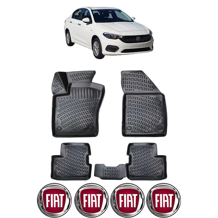 Set covorase presuri FIAT TIPO SEDAN din 2015, auto, CRI-FLO, din cauciuc thermoplastic, 4 Stickere auto cu FIAT
