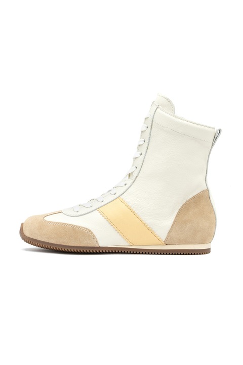 RYŁKO, Ghete de piele cu garnituri de piele intoarsa, Alb fildes/Portocaliu deschis/Maro camel