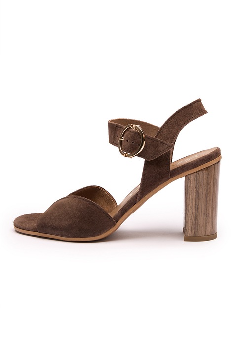 RYŁKO, Sandale din piele cu toc masiv, Maro inchis
