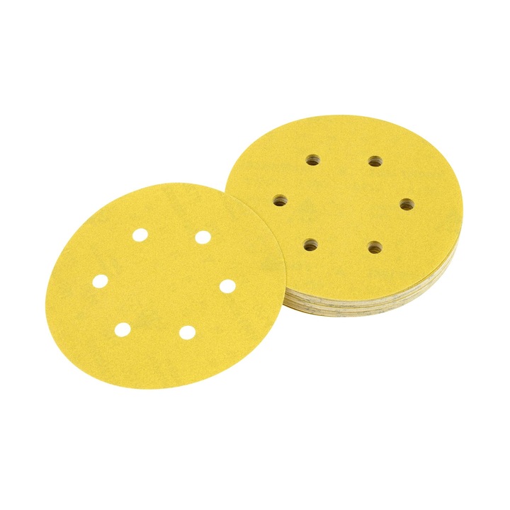 Disc abraziv DeWALT 80gr, 150mm, set 10 bucăți, oxid de aluminiu, suport cu arici