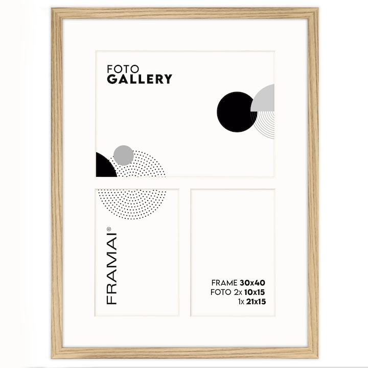 Rama foto 30x40 cm, Framai, pentru 3 fotografii 10x15 cm si 15x21 cm, culoare debowa